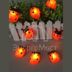 Гирлянда декоративная &amp;quot;Божья коровка&amp;quot; 6x5см 20LED на солнечной батарее бел. дл.4м (2+2м) аккумулятор АА NI-MH 600мА.ч КОСМОС KOC_SOL110