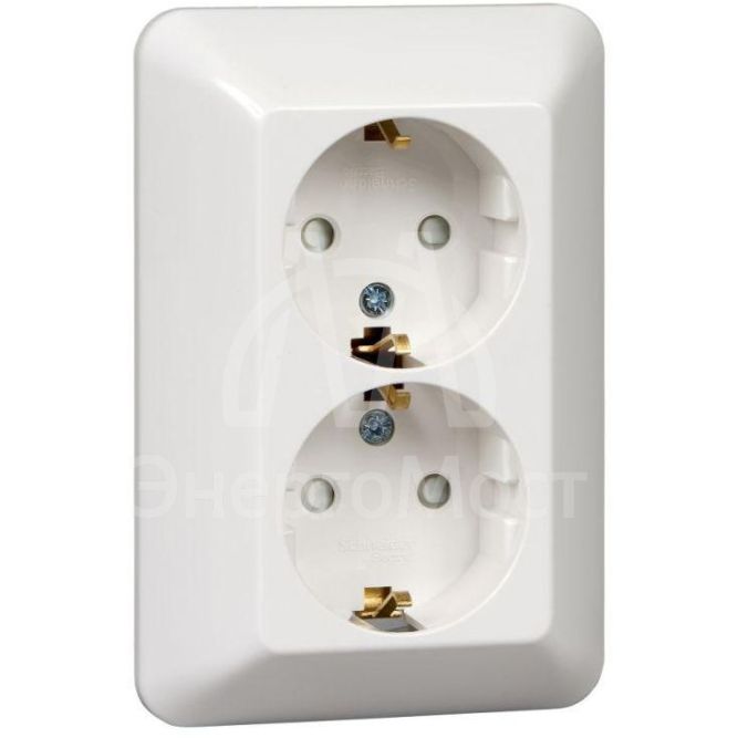 Розетка 2-м СП Прима 16А 250В защ. шторки с заземл. (опт. упак.) бел. SchE RS16-212-B