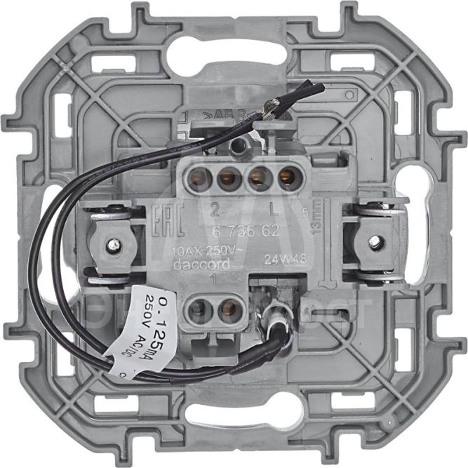 Механизм переключателя 1-кл. Inspiria 10А IP20 250В 10AX с подсветкой / индикацией алюм. Leg 673662