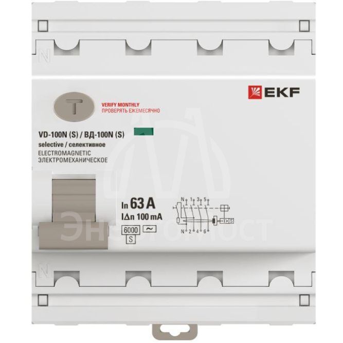 Выключатель дифференциального тока 4п 63А 100мА тип AC 6кА ВД-100N (S) электромех. PROxima EKF E1046MS63100