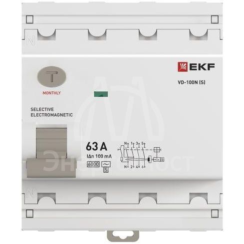 Выключатель дифференциального тока 4п 63А 100мА тип AC 6кА ВД-100N (S) электромех. PROxima EKF E1046MS63100