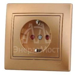 Розетка 1-м СП Мира защ. шторки с заземл. метал. зол. LEZARD 701-1313-124