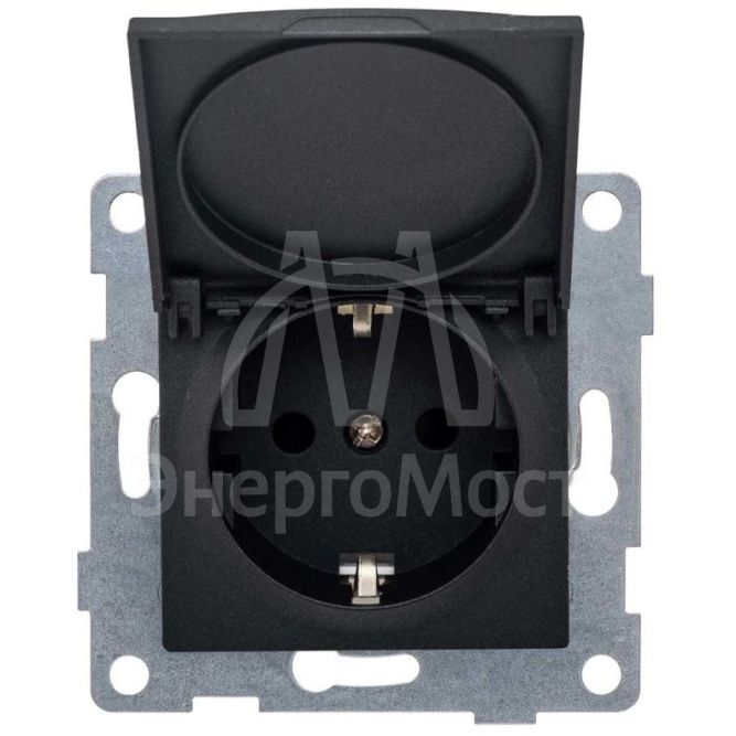 Розетка 1-м СП Ugra 16А 250В с заземл. защ. шторки с крышкой механизм графит GUSI С11Р91-010