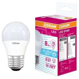 Лампа светодиодная LED STAR CLASSIC P 75 8W/840 8Вт шар 4000К нейтр. бел. E27 806лм 220-240В матов. пласт. OSRAM 4058075210899