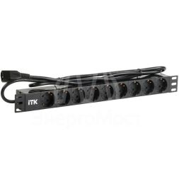 Блок розеток 9 мест PDU (немец. станд.) DIN 49440 ПВХ профиль 1U шнур 2м; вилка IEC 320 C14; черн. ITK PH22-9D2-P