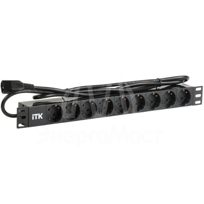 Блок розеток 9 мест PDU (немец. станд.) DIN 49440 ПВХ профиль 1U шнур 2м; вилка IEC 320 C14; черн. ITK PH22-9D2-P