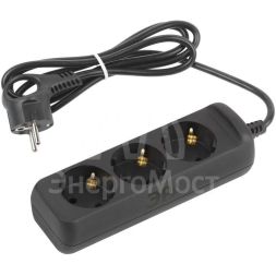 Удлинитель электрический UX-3e-1.5m-B с заземл. 3 розетки 1.5м ПВС 3х0.75кв.мм 10А черн. Эра Б0057721