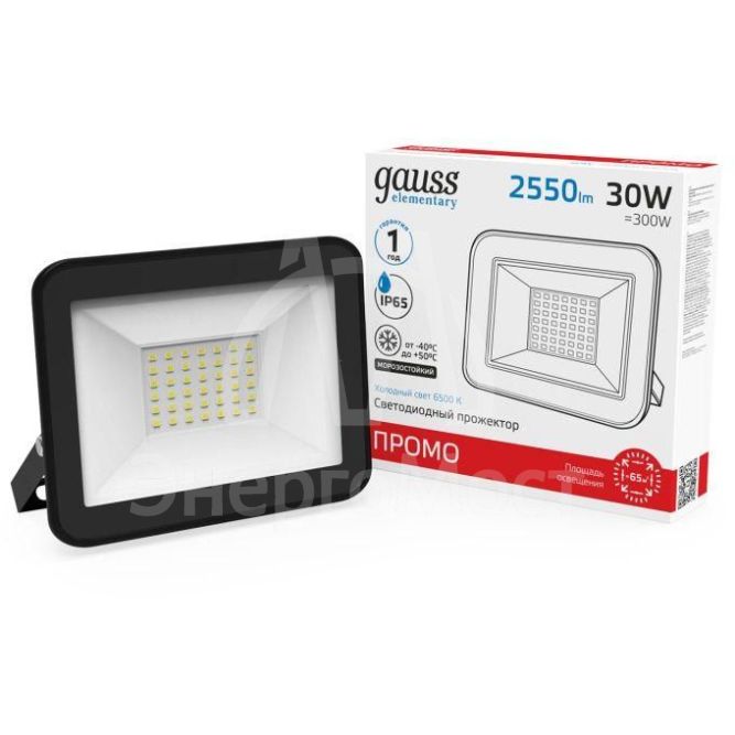 Прожектор светодиодный Elementary 30Вт 2100лм IP65 6500К черн. ПРОМО Gauss 613100330P
