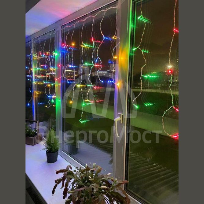 Гирлянда светодиодная &amp;quot;Бахрома&amp;quot; 2мх1м 62LED 24В IP44 мультиколор ( без трансформатора  Б0041911) ЭРА Б0041906