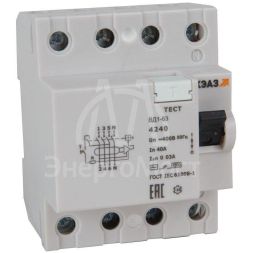 Выключатель дифференциального тока (УЗО) 4п 25А 30мА ВД1-63-4225-АС УХЛ4 электронное КЭАЗ 318479