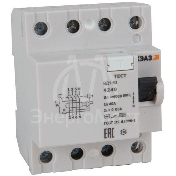 Выключатель дифференциального тока (УЗО) 4п 25А 30мА ВД1-63-4225-АС УХЛ4 электронное КЭАЗ 318479