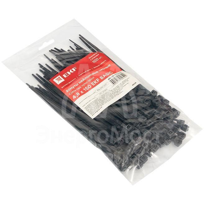 Хомут кабельный 4.8х150 нейл. черн. (уп.100шт) EKF plc-cb-4.8x150