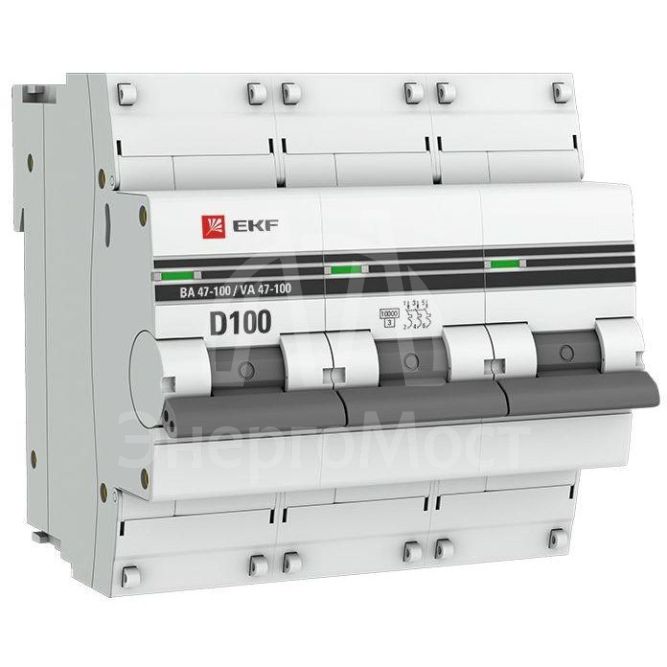 Выключатель автоматический модульный 3п D 100А 10кА ВА 47-100 PROxima EKF mcb47100-3-100D-pro