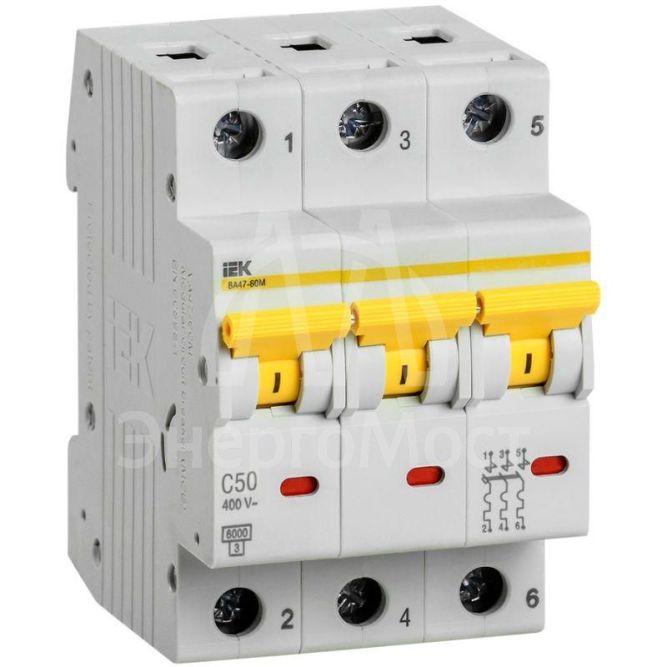 Выключатель автоматический модульный 3п C 50А 6кА ВА47-60M IEK MVA31-3-050-C