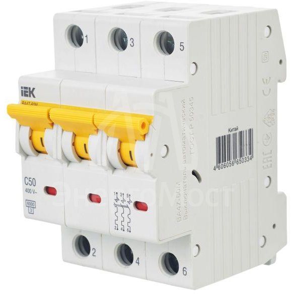 Выключатель автоматический модульный 3п C 50А 6кА ВА47-60M IEK MVA31-3-050-C