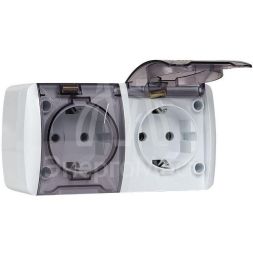 Розетка 2-м ОП Владивосток 16А IP54 с заземл. с прозр. крышкой бел. EKF EQR16-129-30-54-T