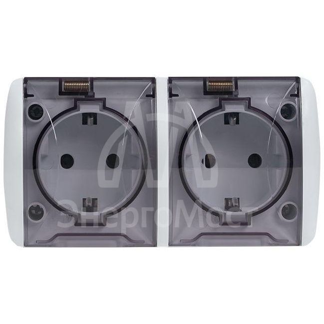 Розетка 2-м ОП Владивосток 16А IP54 с заземл. с прозр. крышкой бел. EKF EQR16-129-30-54-T