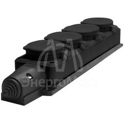 Колодка удлинителя 4-м Компакт 1ф с загл IP44 16А каучук черн. UNIVersal 602231
