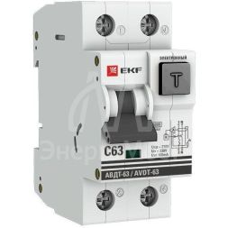 Выключатель автоматический дифференциального тока 1P+N 2мод. С 63А 100мА тип А 6кА АВДТ-63 (электрон.) PROxima EKF DA63-63-100e