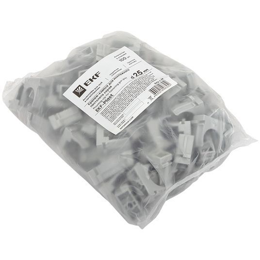 Держатель для труб (клипса) d25мм для монтажн. пистолета сер. (уп.100шт) Plast EKF derjp-z-25