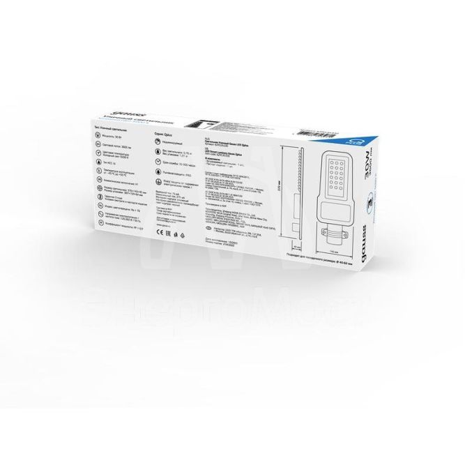 Светильник светодиодный Qpus 370х145х45 30Вт 5000К 3600лм IP65 110-260В уличный КСС &amp;quot;Ш&amp;quot; 1/6 Gauss 629535330