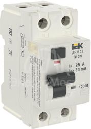 Выключатель дифференциального тока 2п 25А 30мА тип AC ВДТ R10N ARMAT IEK AR-R10N-2-025C030