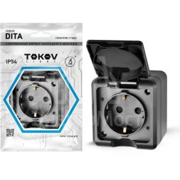 Розетка 1-м ОП Dita 16А IP54 250В с заземл. с крышкой карбон TOKOV ELECTRIC TKL-DT-R1Z-C14-IP54