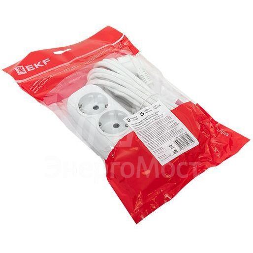 Удлинитель 2х5м с заземл. 16А IP20 Эксперт 3.0кВт ПВС 3х1 EKF UBA16-310-2-05