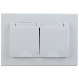 Розетка 2-м СП 16А 250В 2P+E Schuko IP20 с крышкой защ. шторки Plano бел. 1-210-01 Intro Б0053934