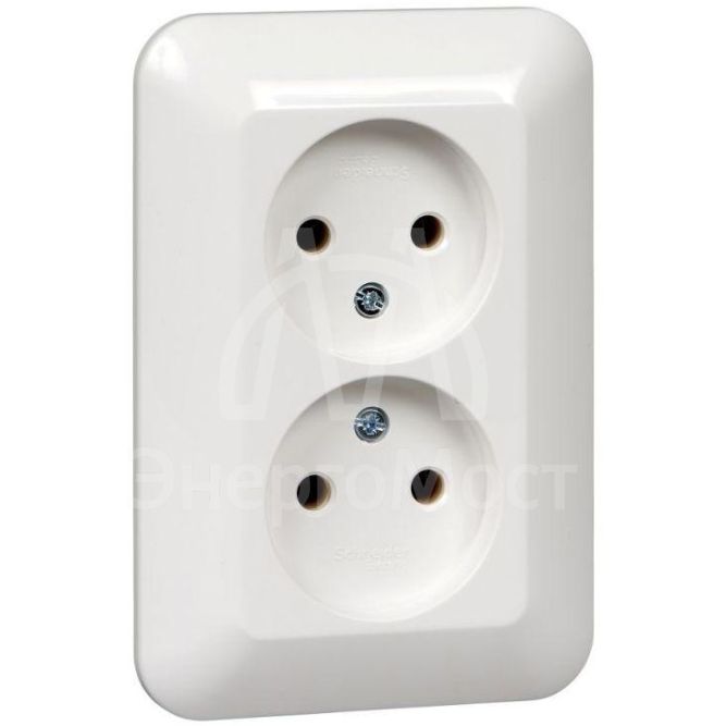 Розетка 2-м СП Прима 16А IP20 без заземл. без защ. шторок (розн. упак.) бел. SchE RS16-211-BI