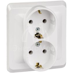 Розетка 2-м СП Этюд 16А с заземл. бел. SchE PC16-007B