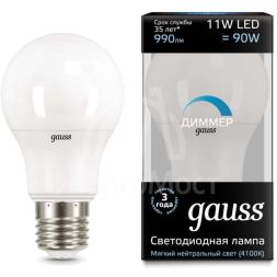 Лампа светодиодная Black A60-dim E27 11Вт 4100К диммир. Gauss 102502211-D