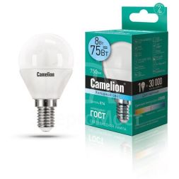 Лампа светодиодная LED8-G45/845/E14 8Вт шар 4500К бел. E14 750лм 170-265В Camelion 12393