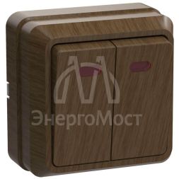 Выключатель 2-кл. ОП Октава 10А IP20 ВС20-2-1-ОД с индикацией дуб IEK EVO21-K04-10-DC