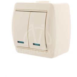 Выключатель 2-кл. ОП Ната 10А IP20 с подсветкой крем. LEZARD 710-0300-112