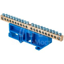 Шина нулевая N 6х9 20 отвер. латунь син. изолятор на DIN-рейку PROxima EKF sn0-63-20-d