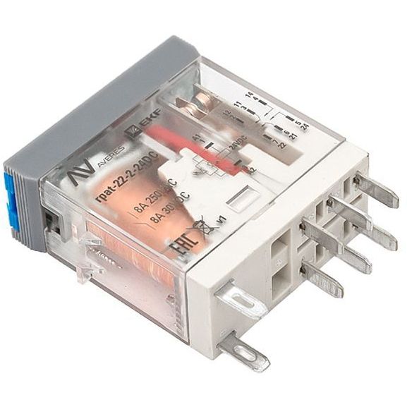 Реле промежуточное с кнопкой и мех. индикацией RPAt 22/2 8А 24В DC EKF rpat-22-2-24DC