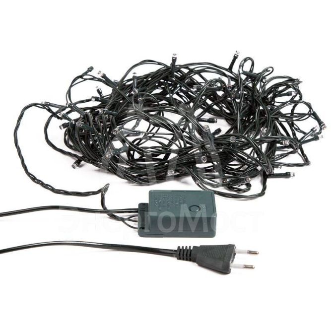 Гирлянда &amp;quot;Твинкл-Лайт&amp;quot; (с контроллером 8 режимов) 20м 160LED 10Вт 230В IP20 бел. провод темн.-зел. ПВХ NEON-NIGHT 303-115