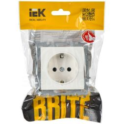 Розетка BRITE РС14-1-0-БрБ 16А с заземл. защ. шторки бел. IEK BR-R14-16-K01