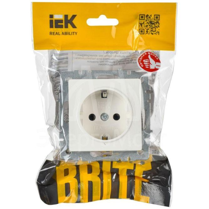 Розетка BRITE РС14-1-0-БрБ 16А с заземл. защ. шторки бел. IEK BR-R14-16-K01