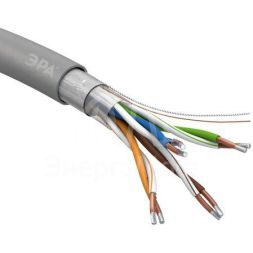 Кабель витая пара F/UTP кат.5E 4х2х24AWG solid CCA PVC Simple сер. (м) Эра Б0044440