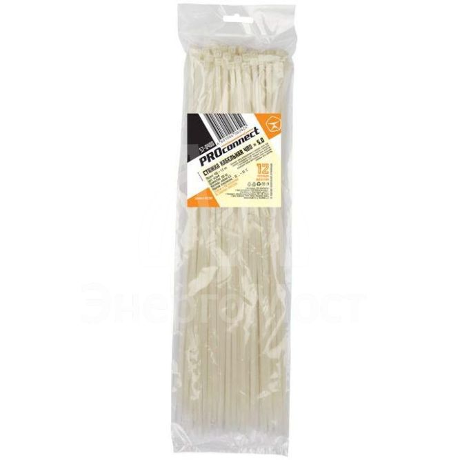 Хомут кабельный 4.8х400 нейл. бел. (уп.100шт) PROCONNECT 57-0400