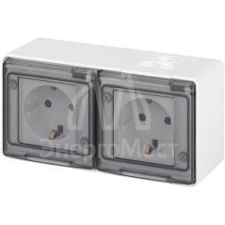 Розетка Эксперт 11-2503-01 2х2P+E гориз. IP55 16А-250В ОУ бел. Эра Б0063264