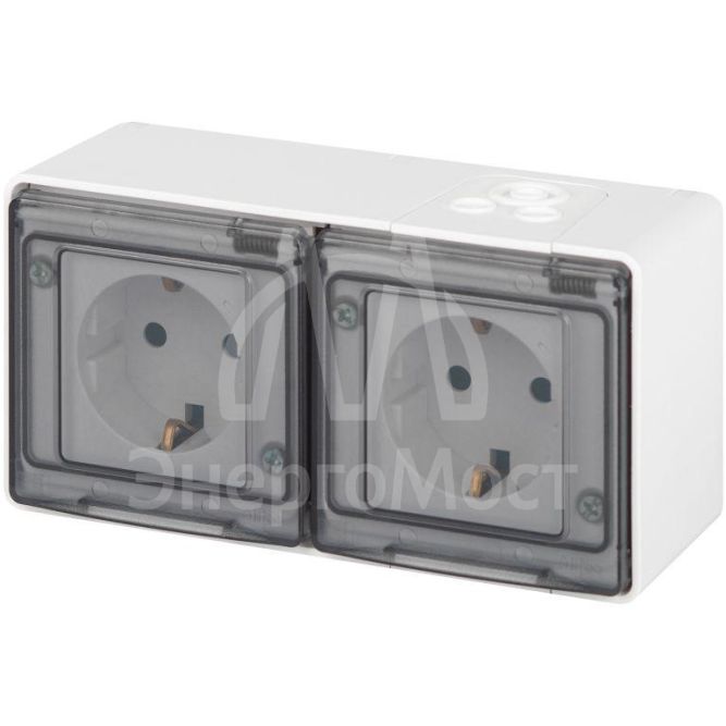 Розетка Эксперт 11-2503-01 2х2P+E гориз. IP55 16А-250В ОУ бел. Эра Б0063264