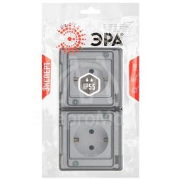 Розетка Эксперт 11-2503-01 2х2P+E гориз. IP55 16А-250В ОУ бел. Эра Б0063264
