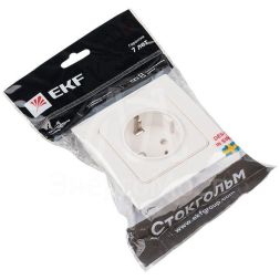 Розетка 1-м СП Стокгольм 16А IP20 с заземл. защ. шторки бел. PROxima EKF EXR16-028-10
