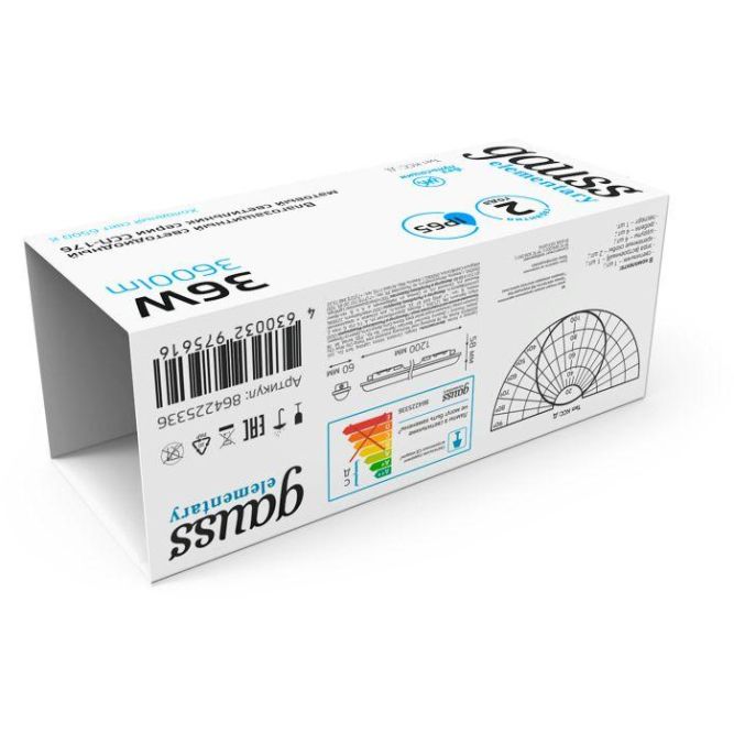 Светильник светодиодный Elementary 36Вт 6500К IP65 2880лм 1200х76х66мм ДСП линейный матов. рассеив. GAUSS 864225336