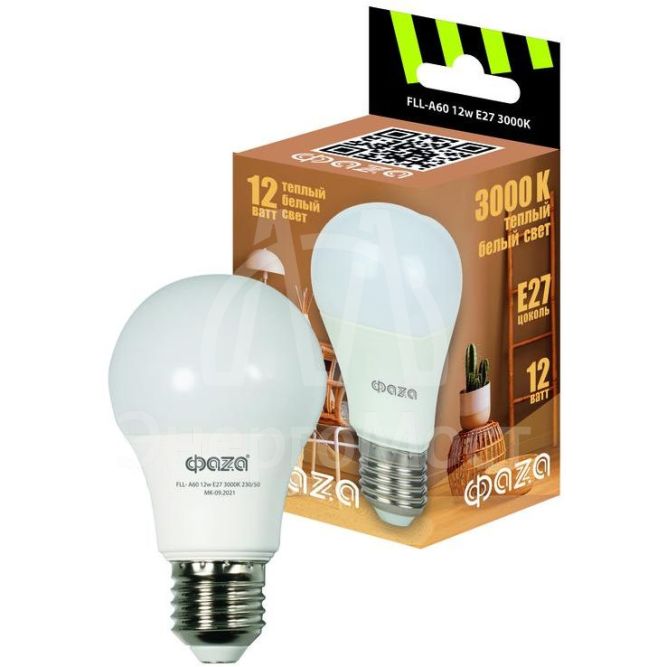 Лампа светодиодная FLL-A60 12Вт E27 3000К 230В 50Гц ФАZА 5038325