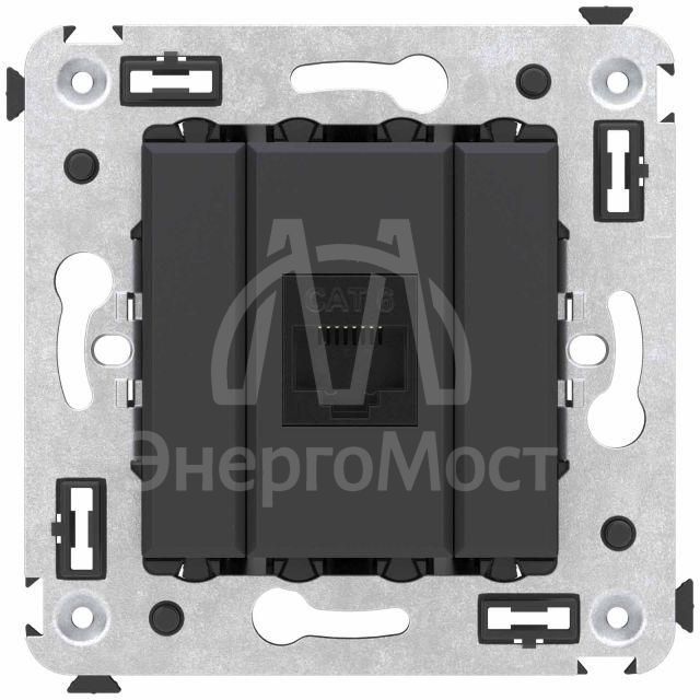 Розетка компьютерная 1-м СП Avanti &amp;quot;Черный матовый&amp;quot; RJ45 кат.6 без шторок механизм DKC 4412693