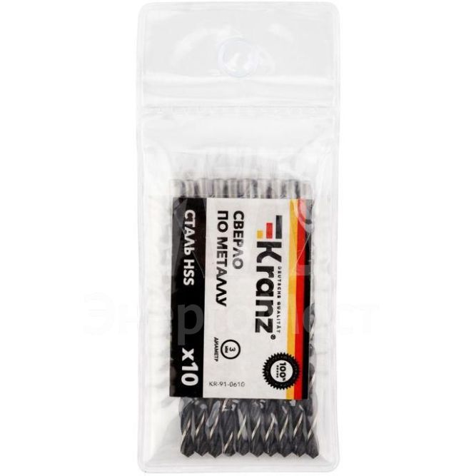 Сверло по металлу 3.0мм HSS DIN 338 (уп.10шт) Kranz KR-91-0610